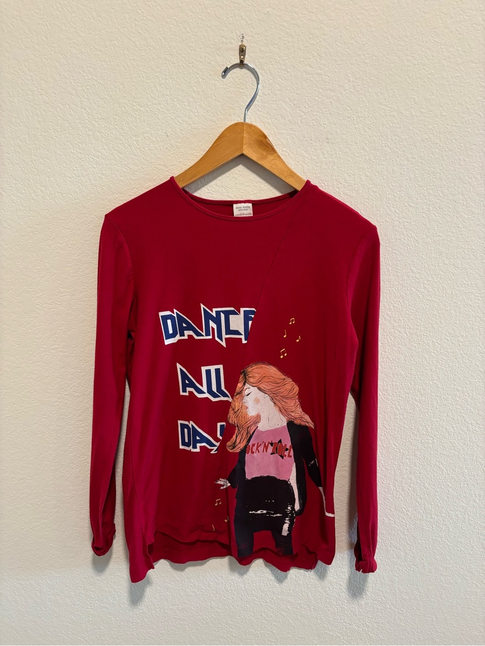 Zara Girls Red Crewneck long sleeve graphic rock tee 13/14